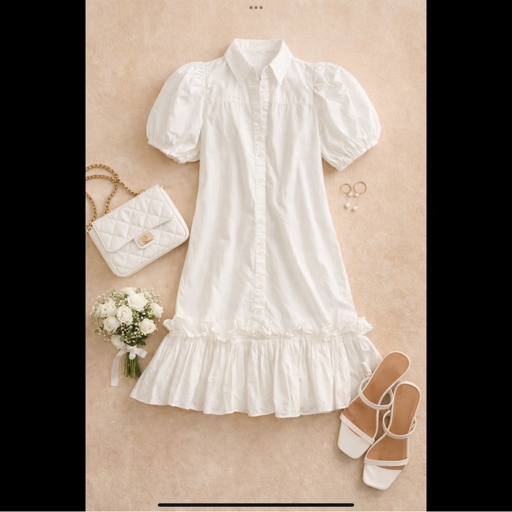 Areum White Puff Sleeve Mini Dress Graduation Bridal Shower Cottage Core XS